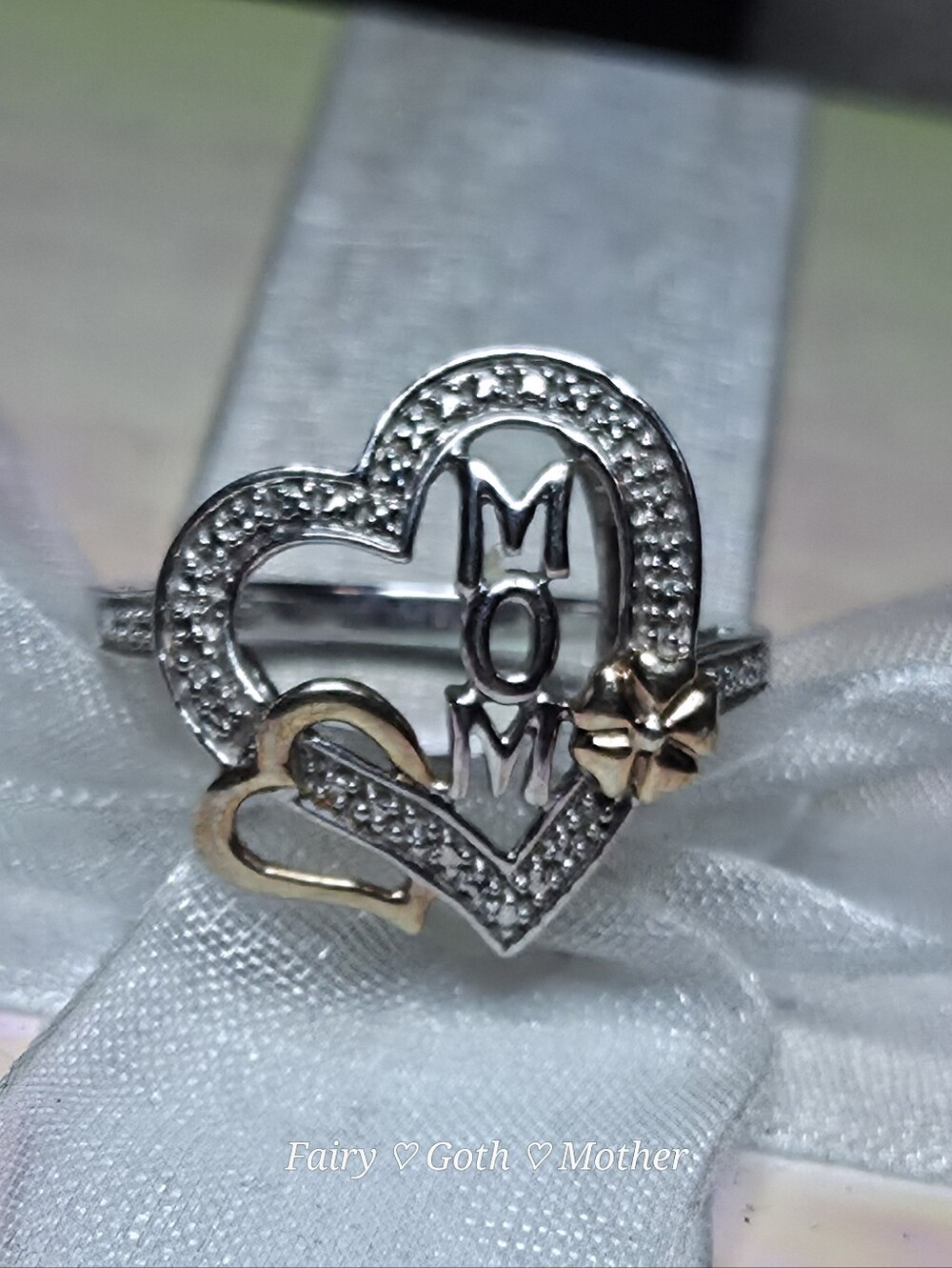 Vintage Diamond Heart Sterling Silver & 10k Rose Gold Mom Ring